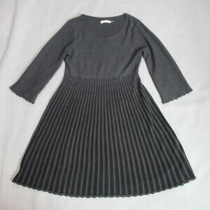 Calvin Klein Sweater Dress Womens L Gray Knit Long Sleeve Striped Preppy Classy